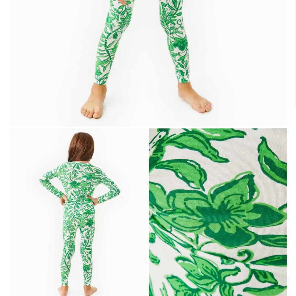 NWOT Lilly Pulitzer Floral Green and White Kids Pajama Set